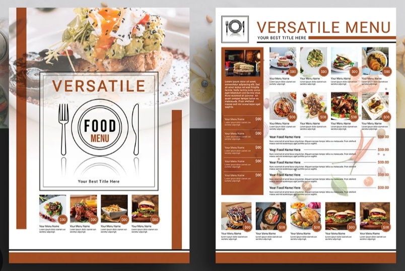 printed menu example with dish pictures